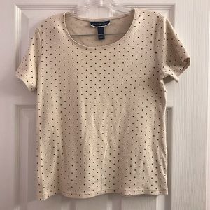 Karen Scott Tan Polka Dot Shirt S